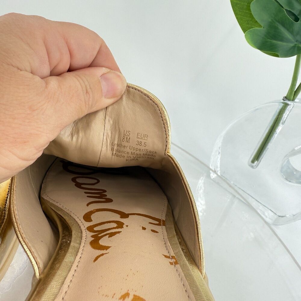 Sam Edelman Womens Kira Bit Mule Size 8 Gold Metallic Leather Slip On Shoe Flat - Picture 10 of 14